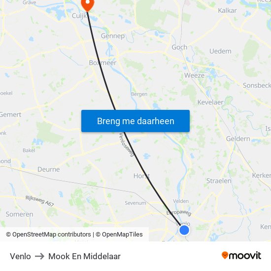 Venlo to Mook En Middelaar map