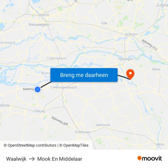 Waalwijk to Mook En Middelaar map