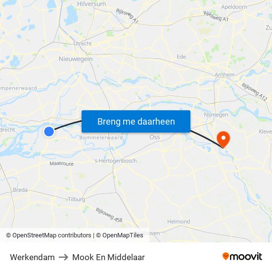 Werkendam to Mook En Middelaar map