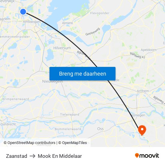 Zaanstad to Mook En Middelaar map