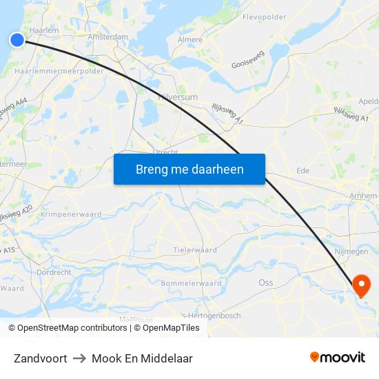 Zandvoort to Mook En Middelaar map