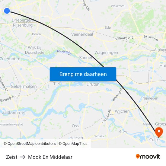 Zeist to Mook En Middelaar map