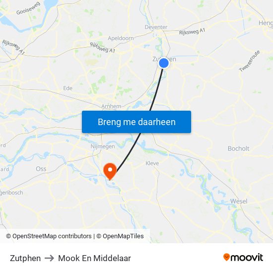 Zutphen to Mook En Middelaar map