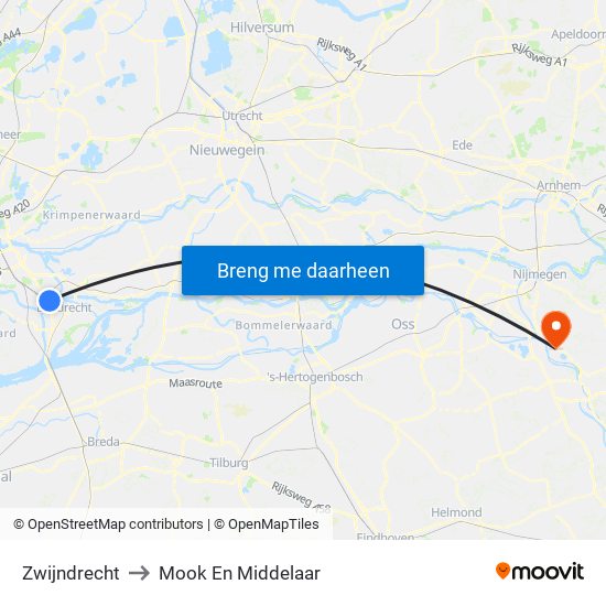 Zwijndrecht to Mook En Middelaar map