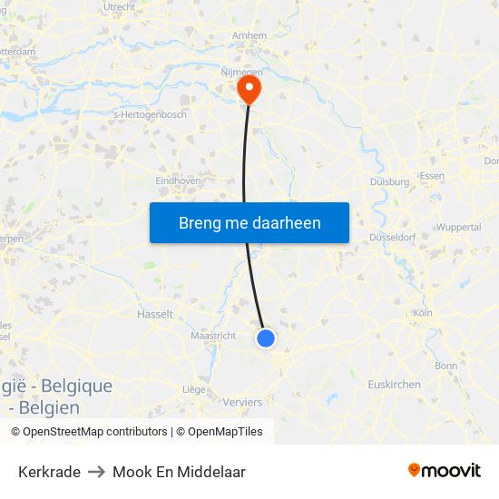 Kerkrade to Mook En Middelaar map