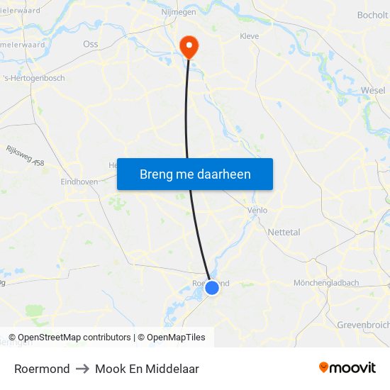 Roermond to Mook En Middelaar map