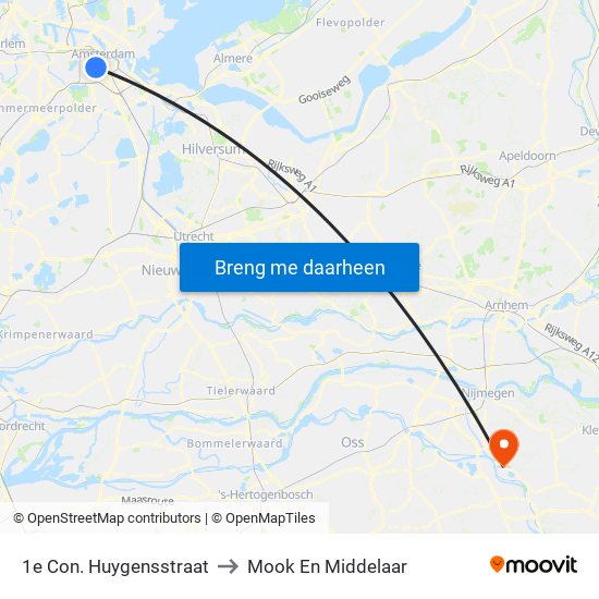1e Con. Huygensstraat to Mook En Middelaar map