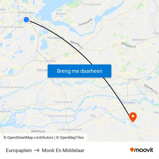 Europaplein to Mook En Middelaar map