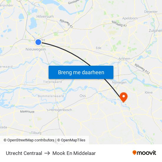 Utrecht Centraal to Mook En Middelaar map
