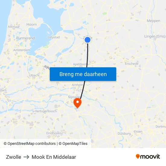 Zwolle to Mook En Middelaar map