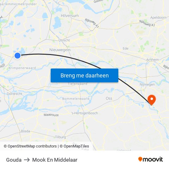 Gouda to Mook En Middelaar map