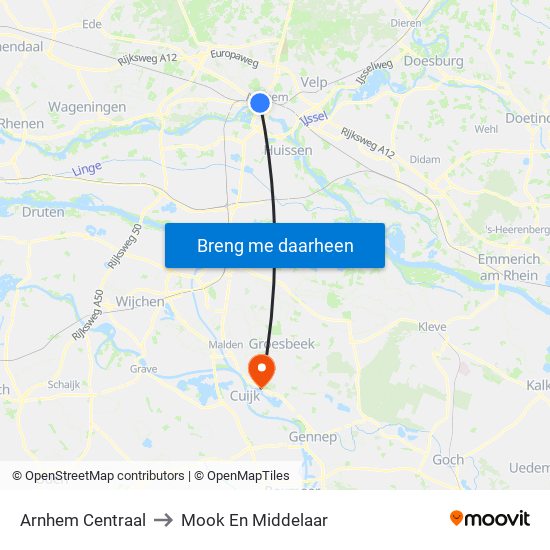 Arnhem Centraal to Mook En Middelaar map