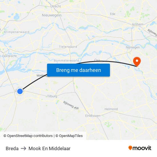 Breda to Mook En Middelaar map