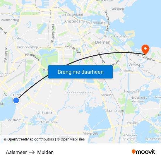 Aalsmeer to Muiden map