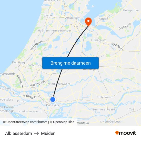 Alblasserdam to Muiden map