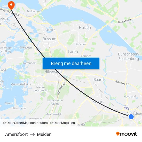Amersfoort to Muiden map