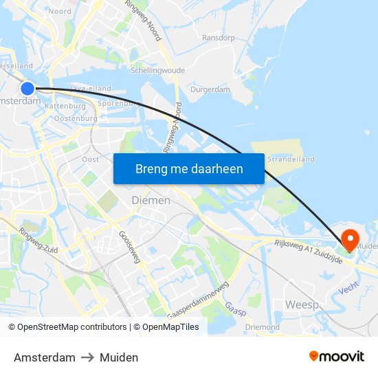 Amsterdam to Muiden map
