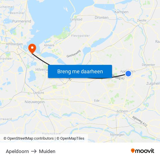 Apeldoorn to Muiden map