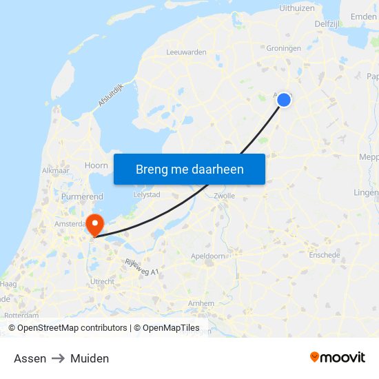 Assen to Muiden map
