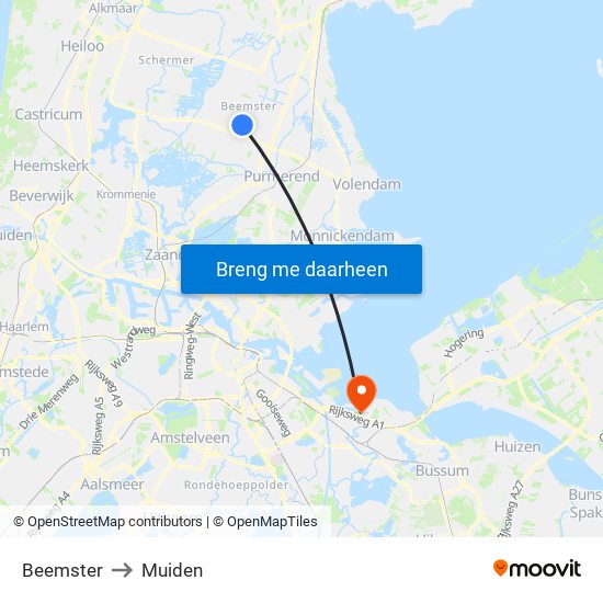 Beemster to Muiden map
