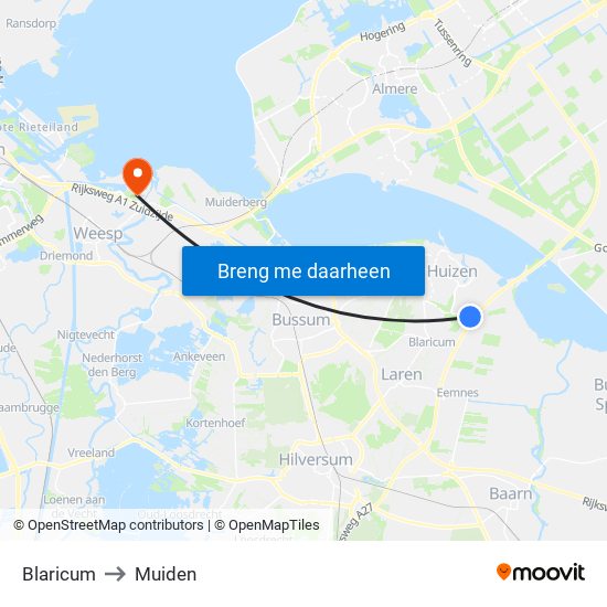 Blaricum to Muiden map
