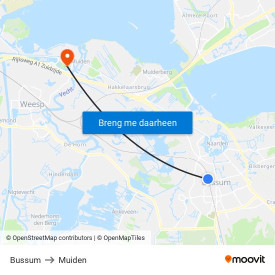 Bussum to Muiden map