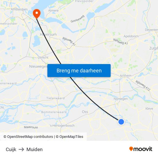 Cuijk to Muiden map