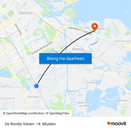 De Ronde Venen to Muiden map