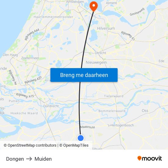 Dongen to Muiden map