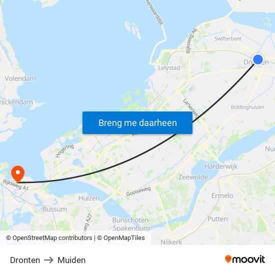 Dronten to Muiden map