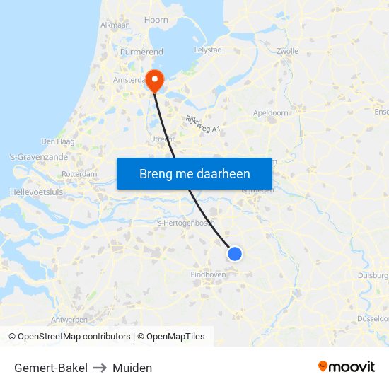 Gemert-Bakel to Muiden map