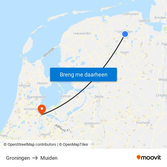Groningen to Muiden map