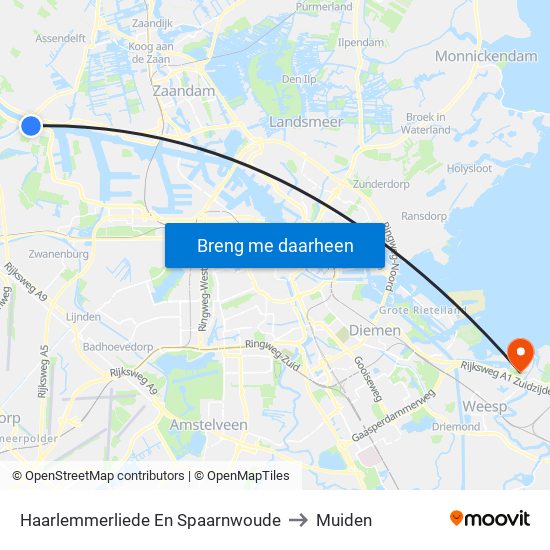 Haarlemmerliede En Spaarnwoude to Muiden map
