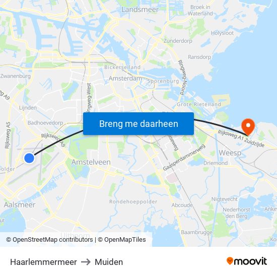 Haarlemmermeer to Muiden map