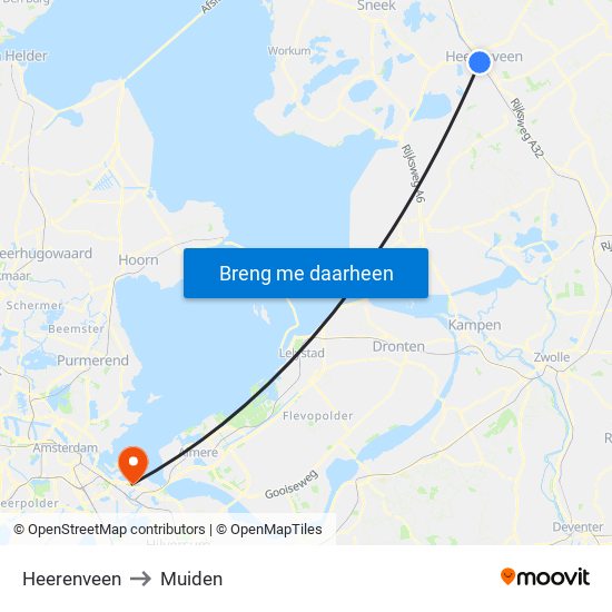 Heerenveen to Muiden map