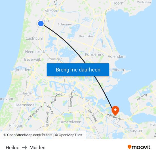 Heiloo to Muiden map