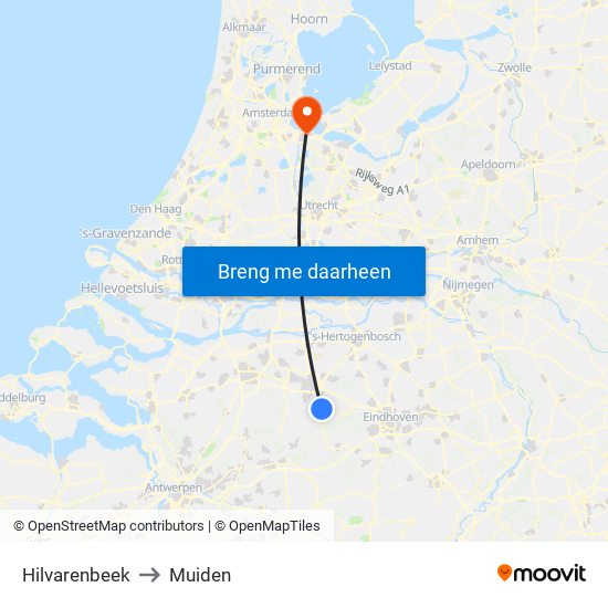 Hilvarenbeek to Muiden map
