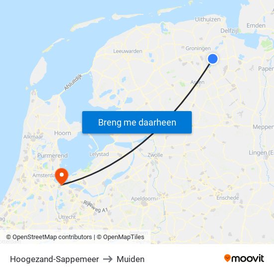 Hoogezand-Sappemeer to Muiden map