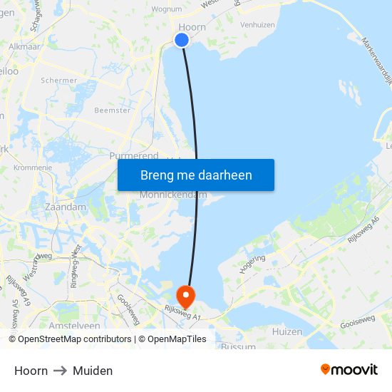 Hoorn to Muiden map
