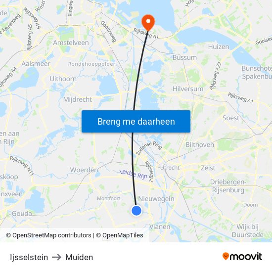 Ijsselstein to Muiden map