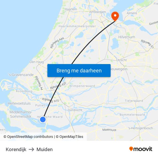 Korendijk to Muiden map