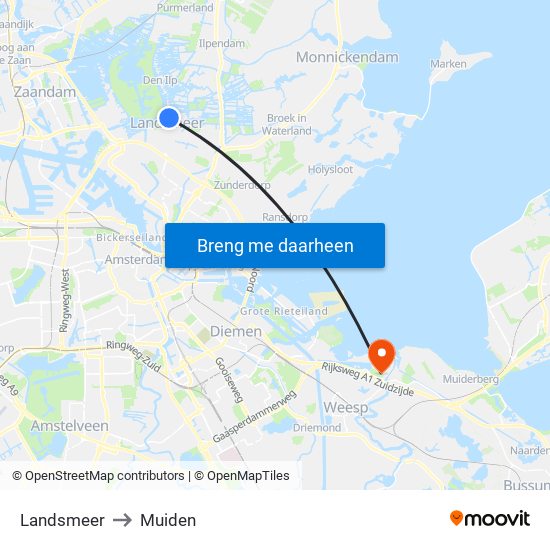 Landsmeer to Muiden map
