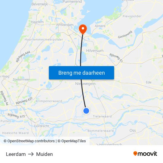 Leerdam to Muiden map