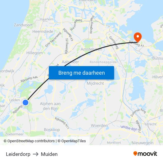 Leiderdorp to Muiden map