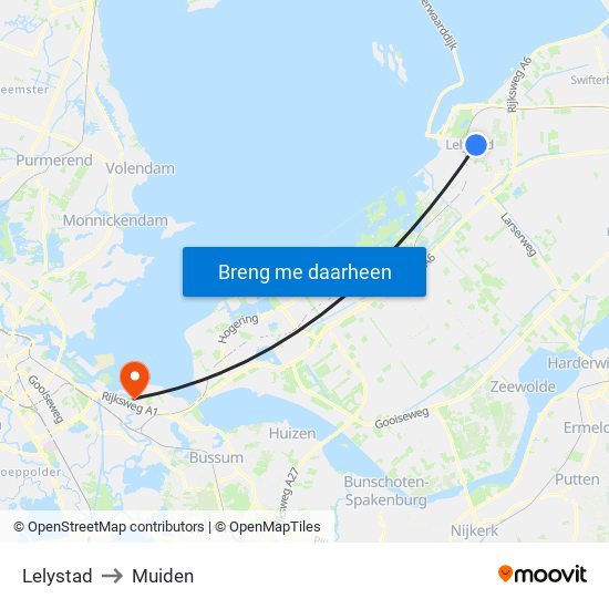 Lelystad to Muiden map