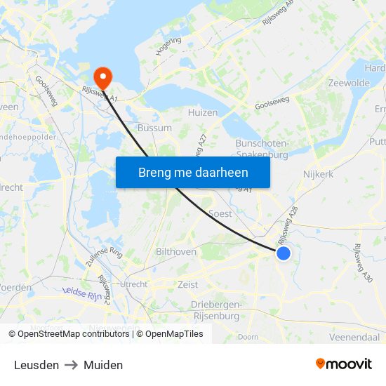 Leusden to Muiden map