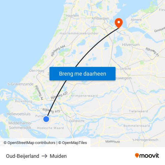Oud-Beijerland to Muiden map