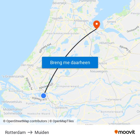 Rotterdam to Muiden map