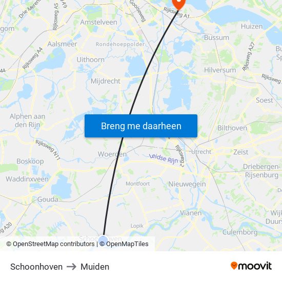 Schoonhoven to Muiden map