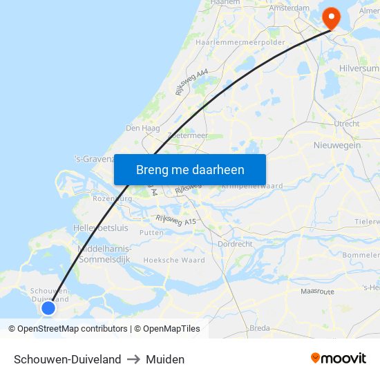Schouwen-Duiveland to Muiden map